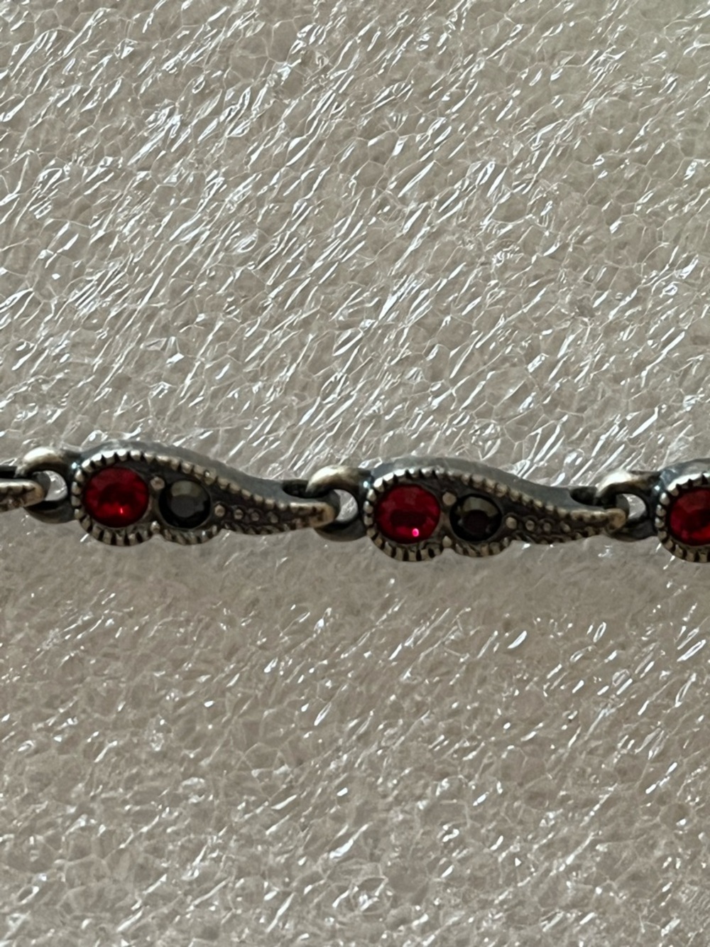 Napier Pewter Bracelet Faceted Manmade Ruby & Marcasite Accents - Picture 6 of 9
